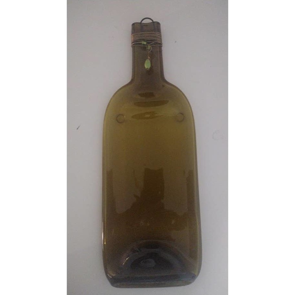Flattened Wine Bottle with Copper Wire Wrapped Beads and‎ Hanging Hook